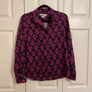 Foxcroft NYC Wrinkle free fitted blouse pink and navy